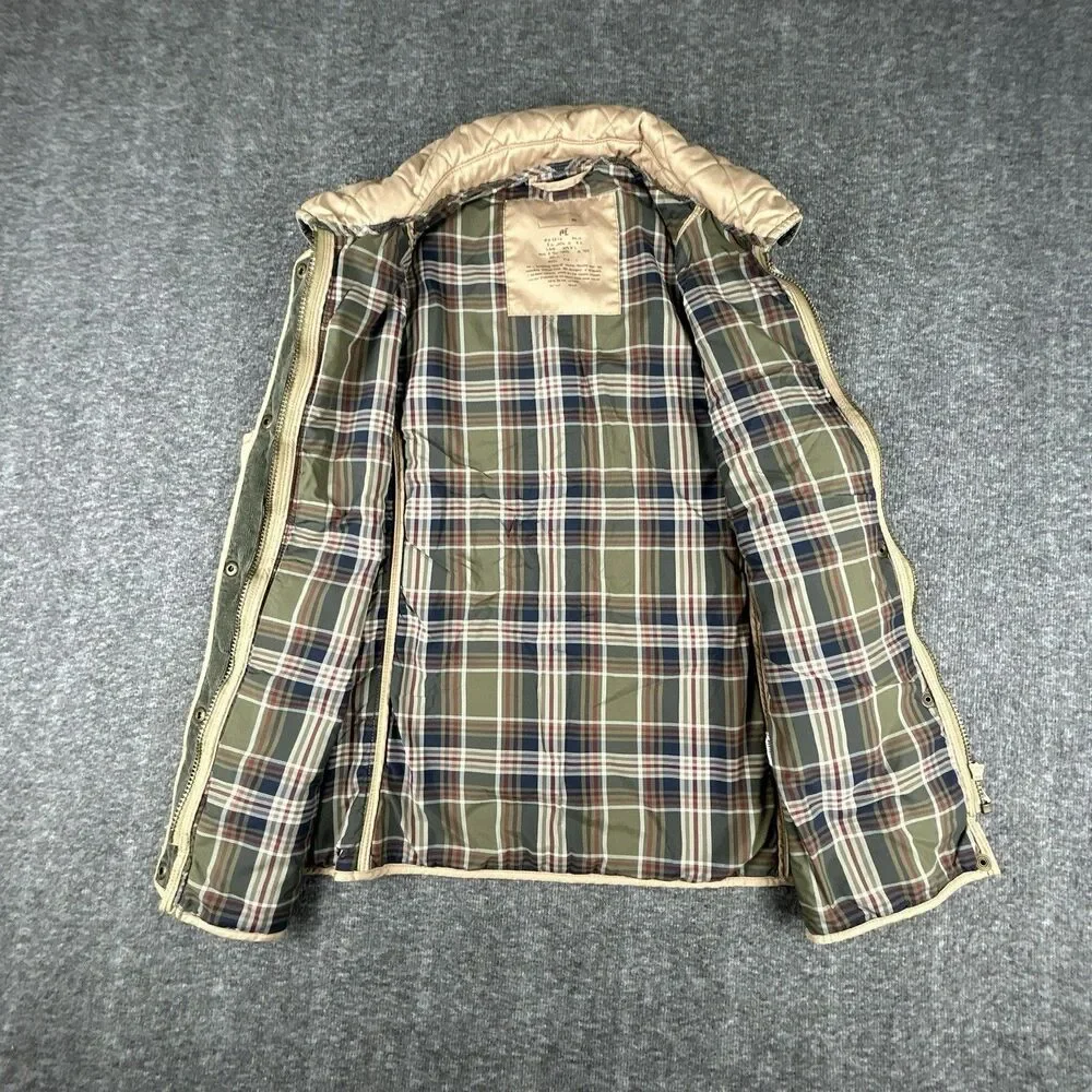 LL BEAN Quilted Barn Vest Women's Size M Beige Full Zip Insulated Plaid Lined - Picture 2 of 11